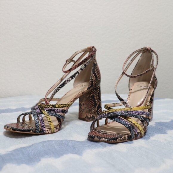 Vince Camuto WINIVEY Strappy Block Heel Sandals 8.5 Multicolor Snake Print - Picture 5 of 11